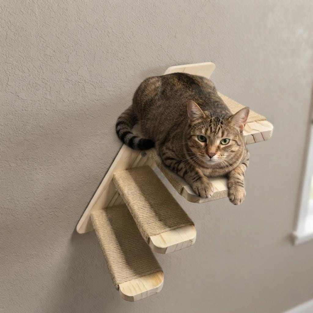 Cat Perch Wall Ladder, Wooden Cat Shelves with Sisal Steps