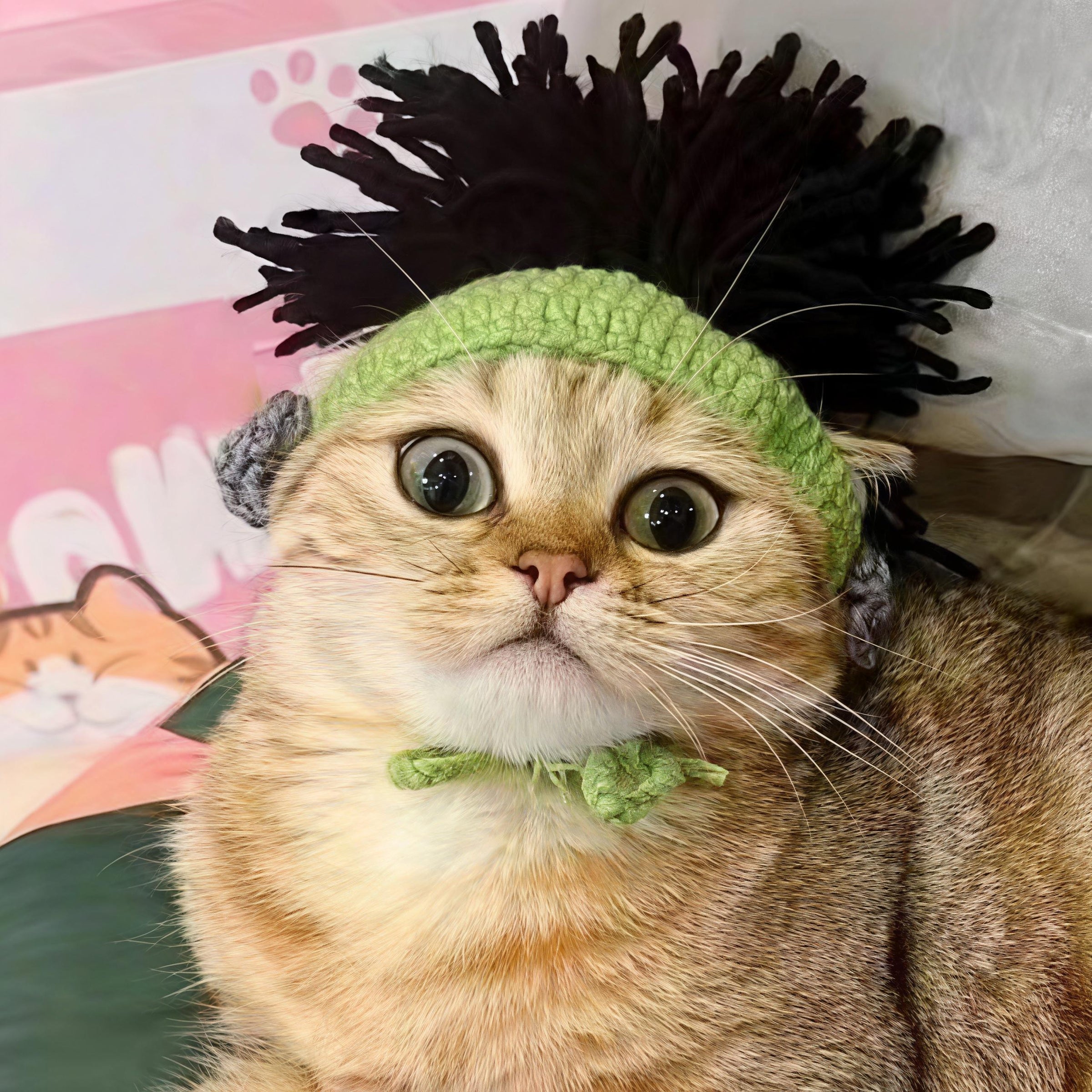 Handmade Crochet Pet Wig Hat Green Punk Mohawk Headgear
