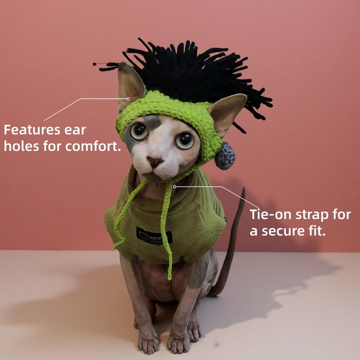 Handmade Crochet Pet Wig Hat Green Punk Mohawk Headgear