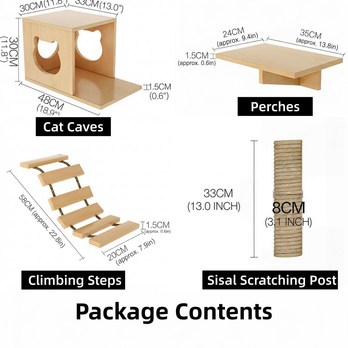 Wall Mounted Cat Scratching Post, Wooden Cat House, Cat Wall Bridge, Modern Cat Furniture