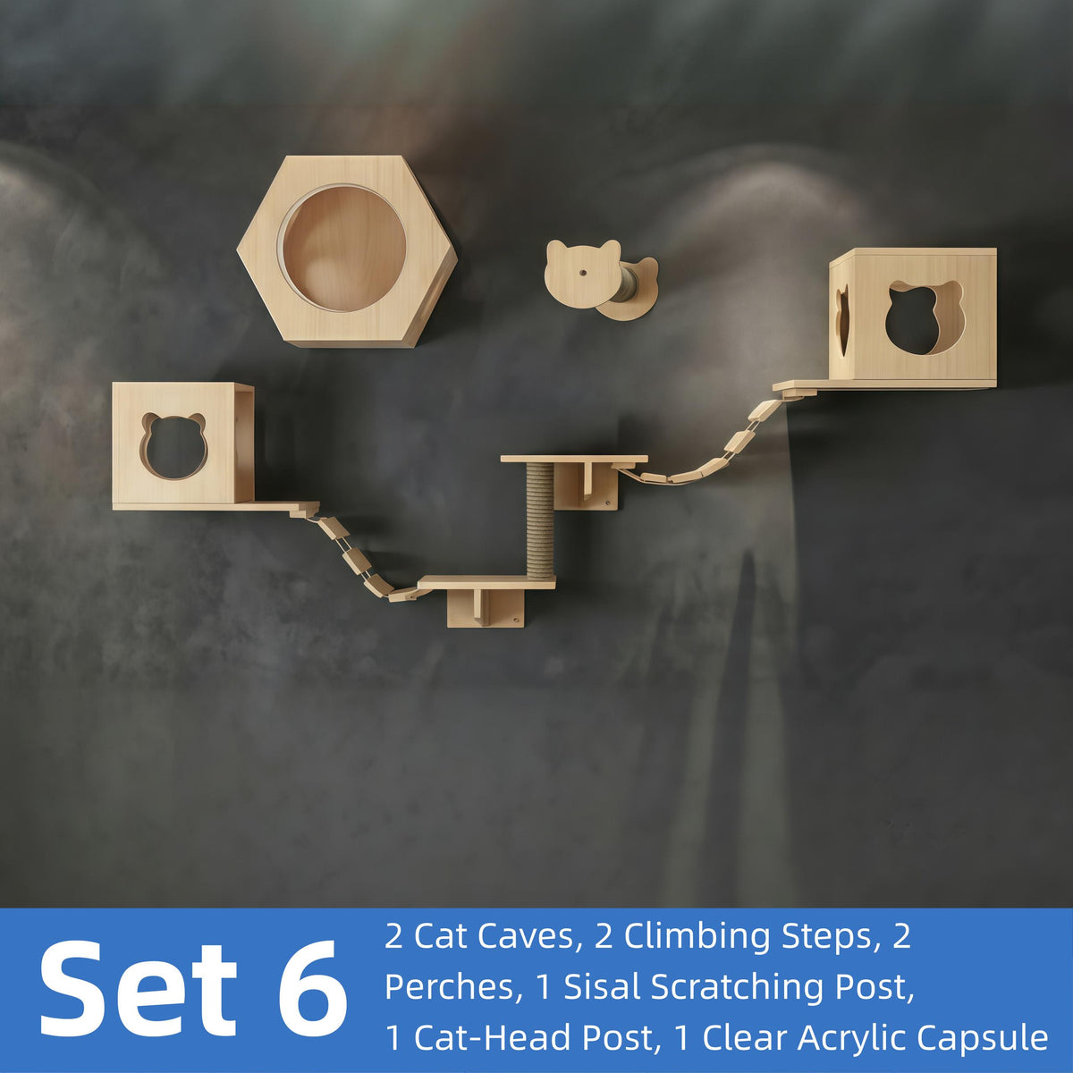 Floating Cat Bed, Cat Shelves, Climbing Bridge, Scratching Post, Cat Playground Furniture