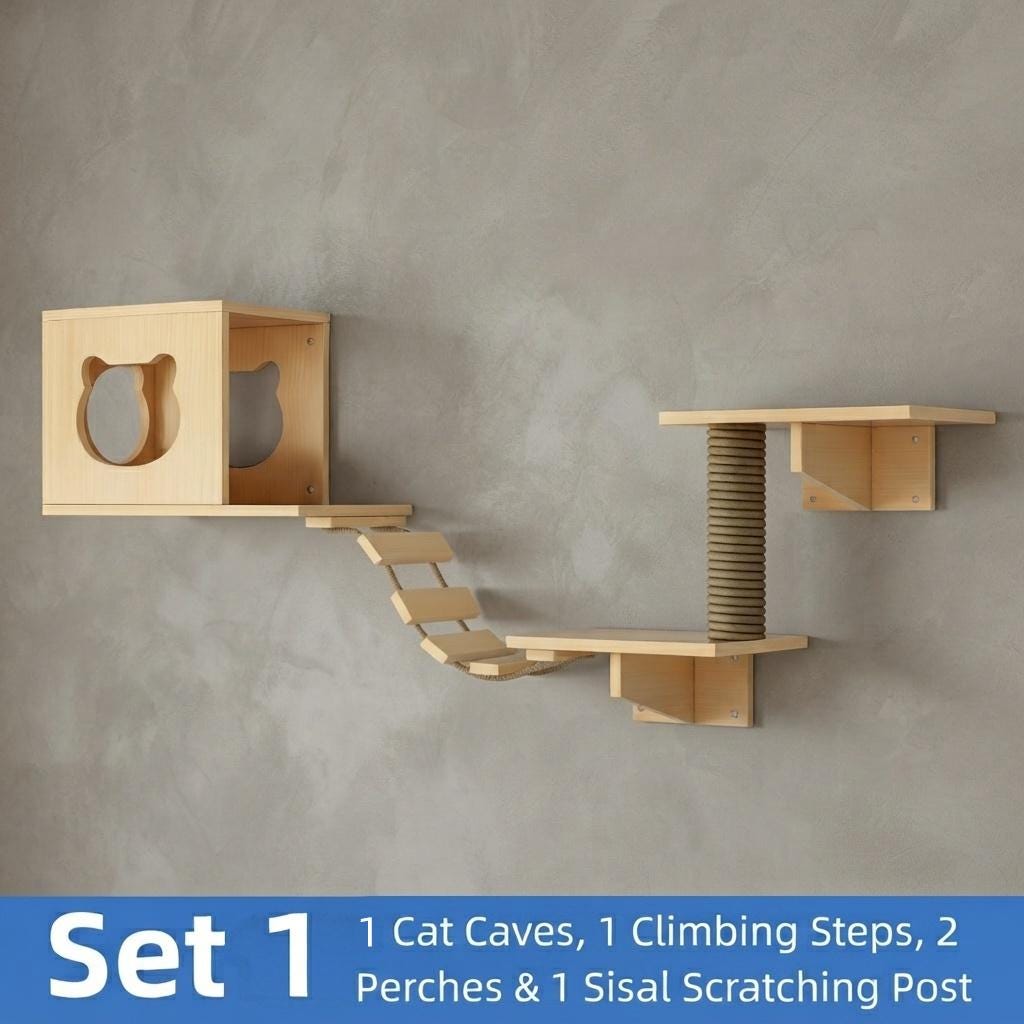 Wall Mounted Cat Scratching Post, Wooden Cat House, Cat Wall Bridge, Modern Cat Furniture