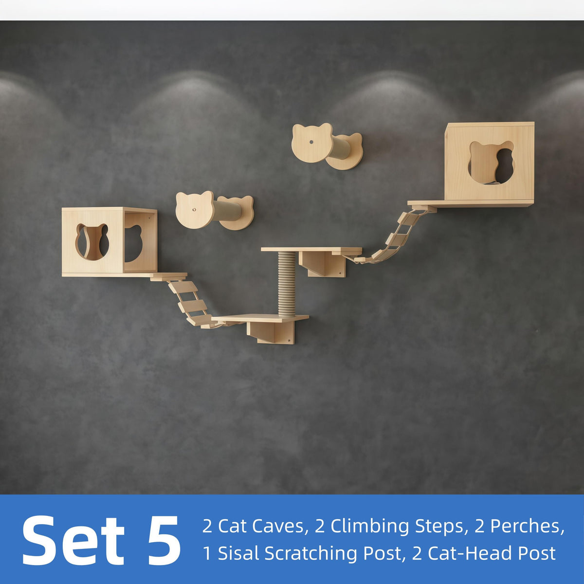 Floating Cat Bed, Cat Shelves, Climbing Bridge, Scratching Post, Cat Playground Furniture
