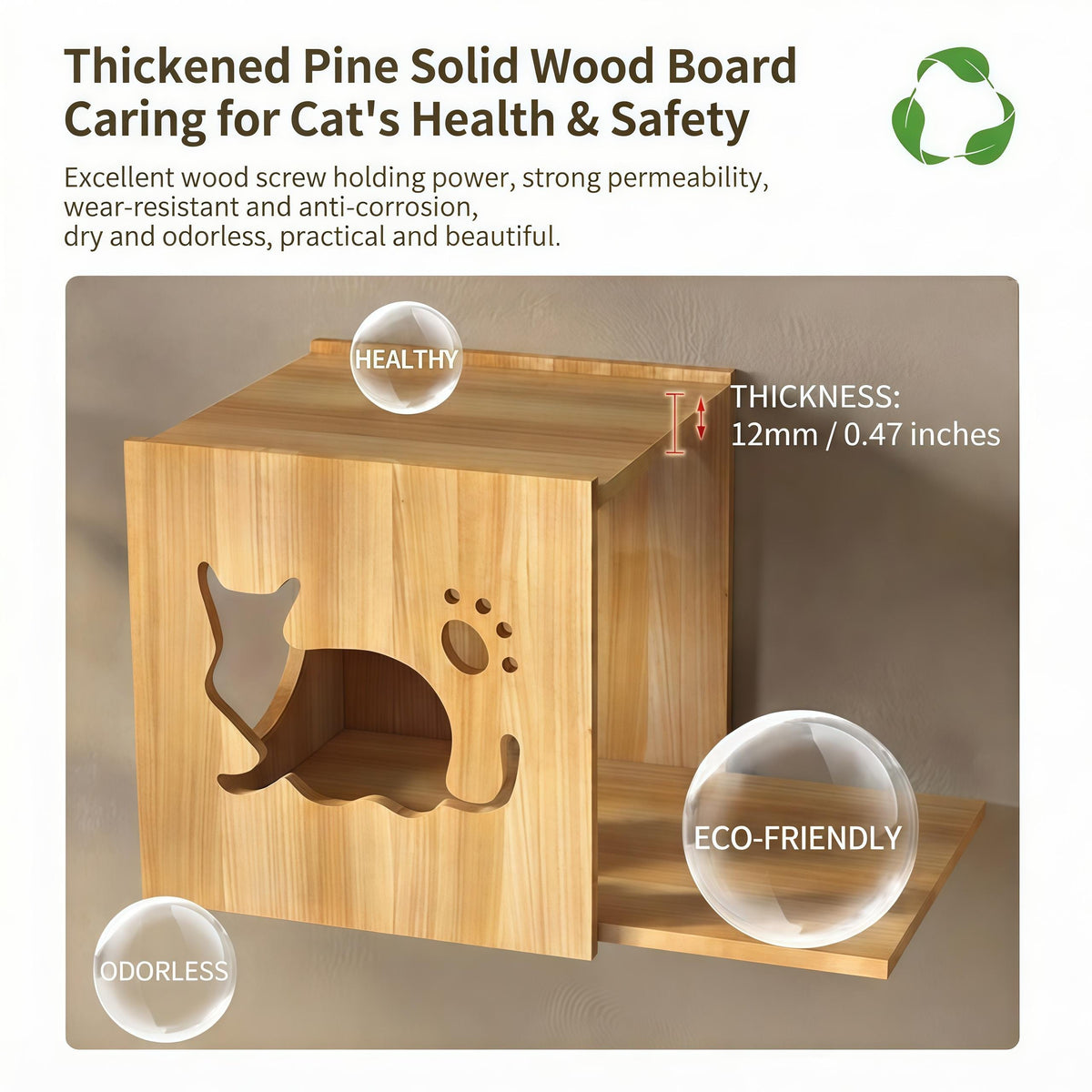 Wall Mounted Cat Bed & Perch, Wooden Cat House, Cat Cave Bed