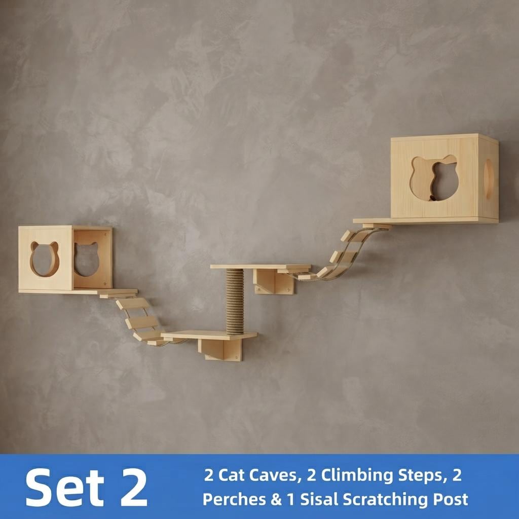 Wall Mounted Cat Scratching Post, Wooden Cat House, Cat Wall Bridge, Modern Cat Furniture