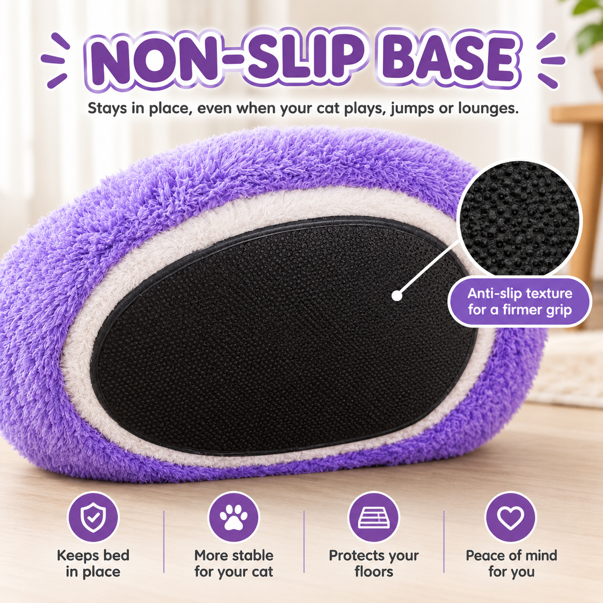 Cute Monster Cat Cave Bed, Fluffy Enclosed Pet Hideout with Non-Slip Base