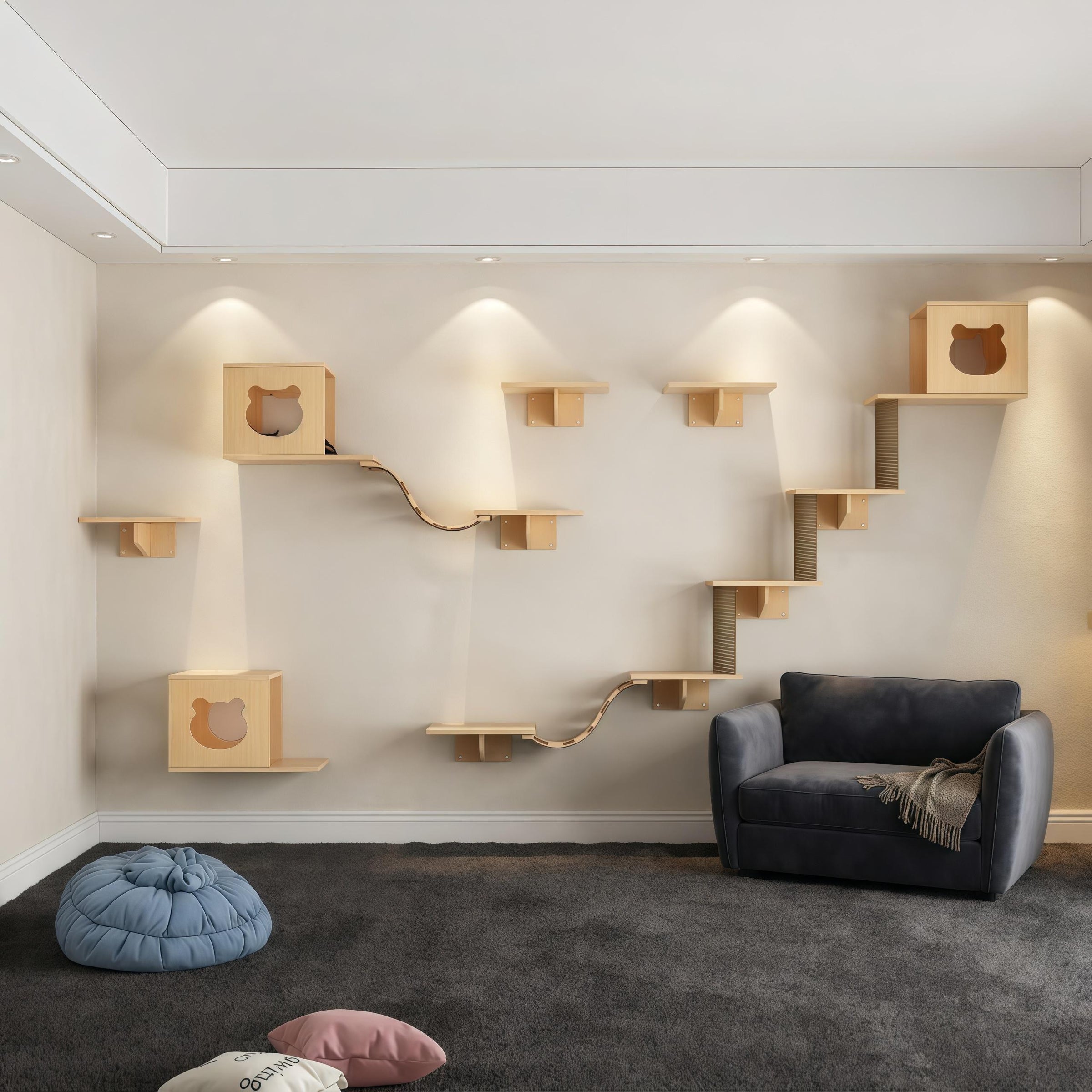 Wall Mounted Cat Scratching Post, Wooden Cat House, Cat Wall Bridge, Modern Cat Furniture