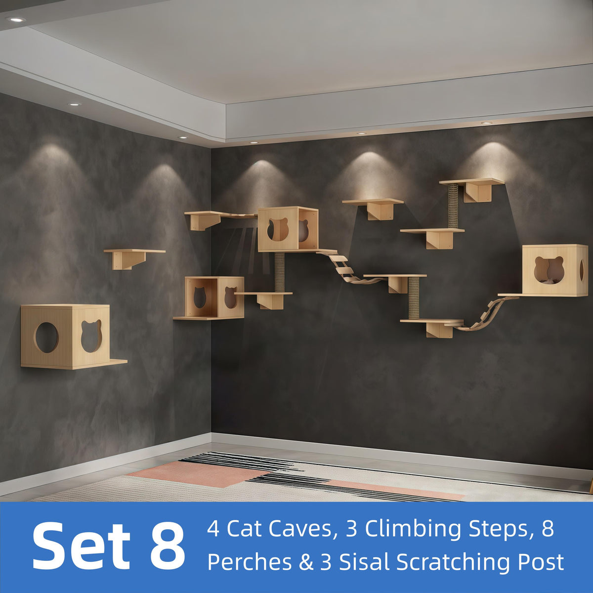 Wall Mounted Cat Cave Wall, Bridges, Scratching Posts, Cat Playground Furniture