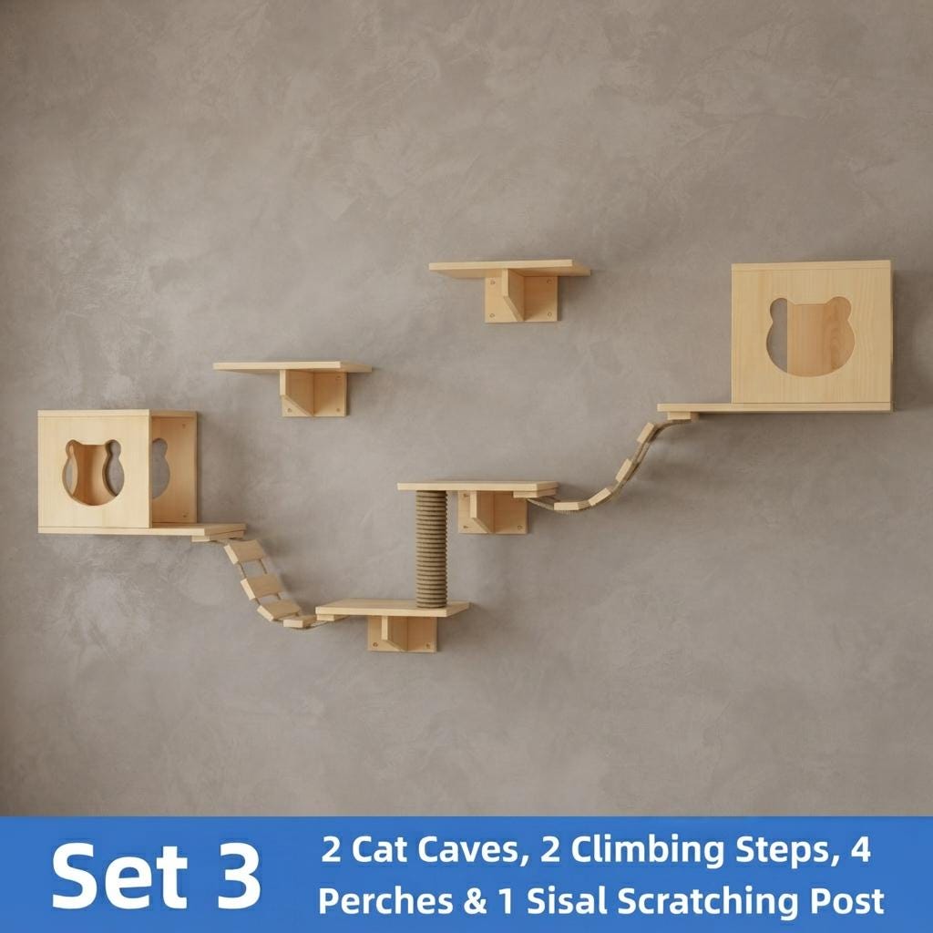 Wall Mounted Cat Scratching Post, Wooden Cat House, Cat Wall Bridge, Modern Cat Furniture