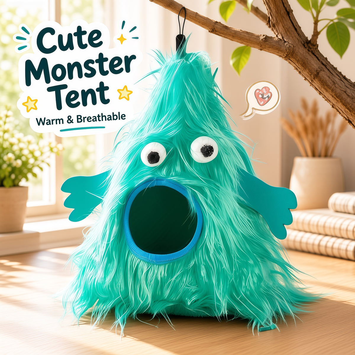Cute Monster Pet Hideout, Hanging Plush Cave Bed for Sugar Gliders, Ferrets & Small Pets, 2 Sizes