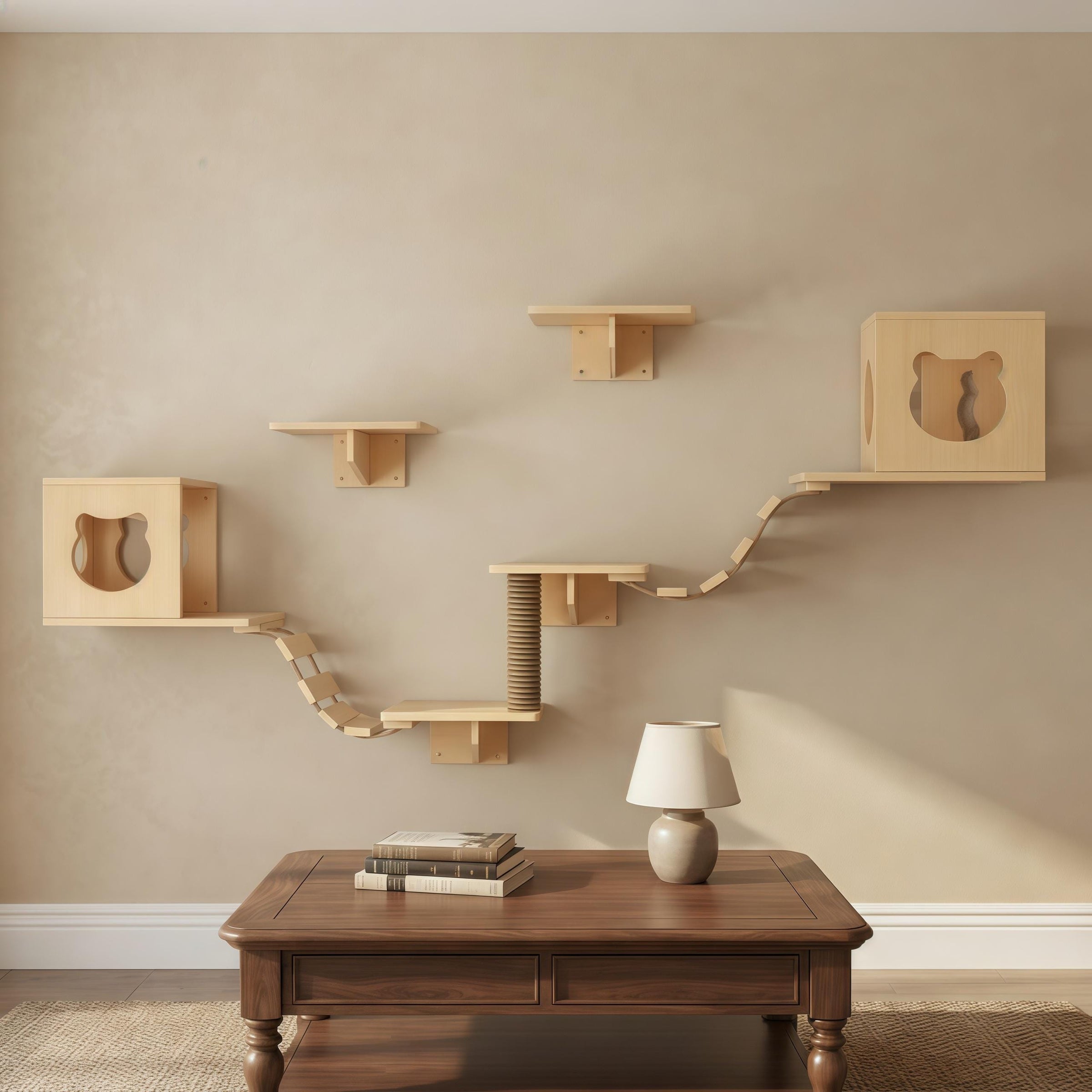 Wall Mounted Cat Scratching Post, Wooden Cat House, Cat Wall Bridge, Modern Cat Furniture