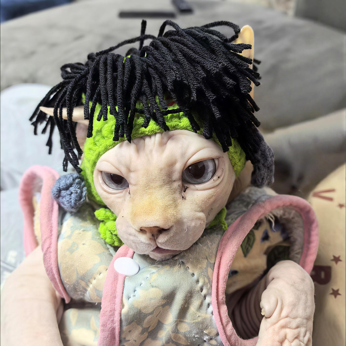 Handmade Crochet Pet Wig Hat Green Punk Mohawk Headgear