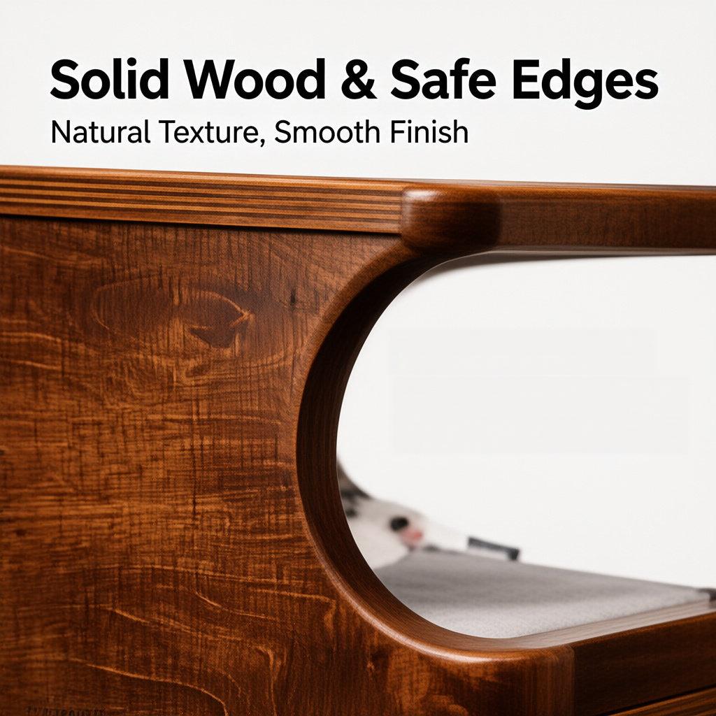Solid Wood Cat House Side Table, Mid-Century Cat Hideaway, Walnut Nightstand