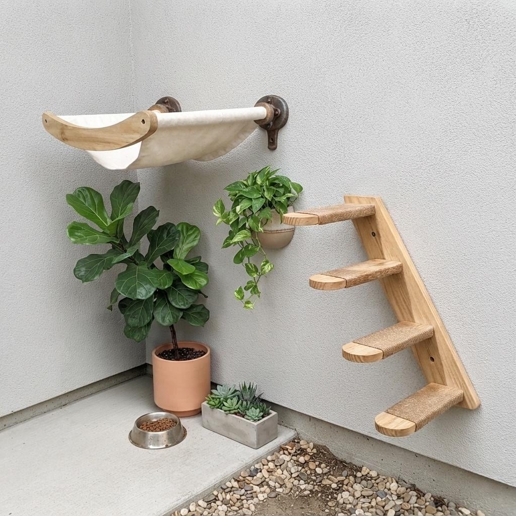 Cat Perch Wall Ladder, Wooden Cat Shelves with Sisal Steps