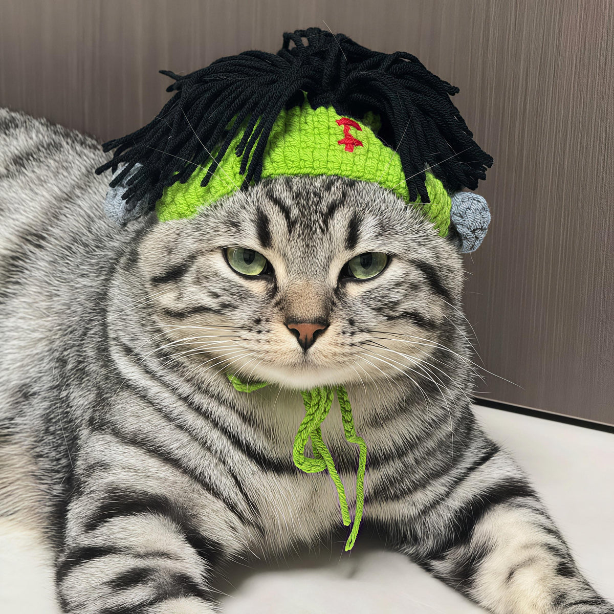 Handmade Crochet Pet Wig Hat Green Punk Mohawk Headgear