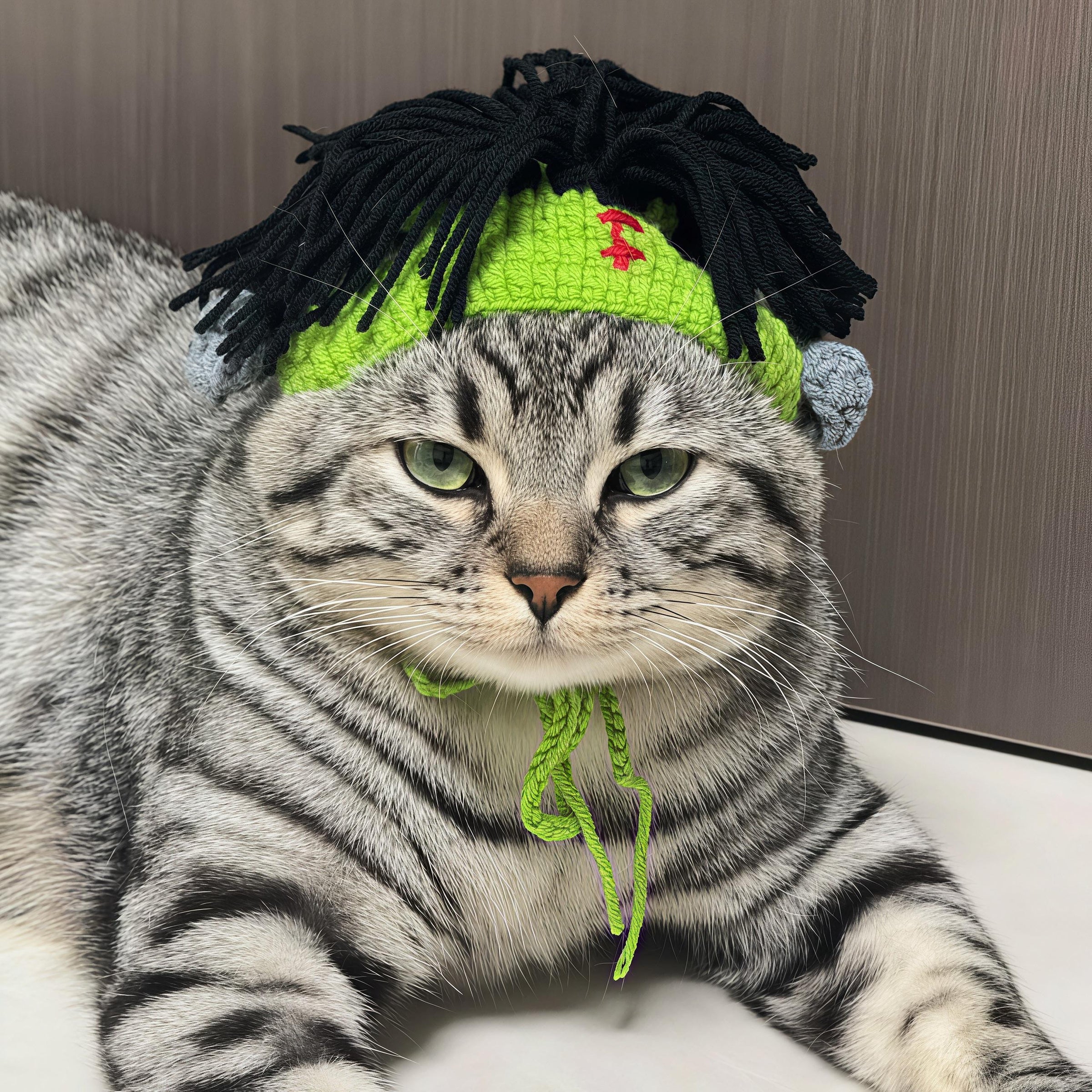 Handmade Crochet Pet Wig Hat Green Punk Mohawk Headgear