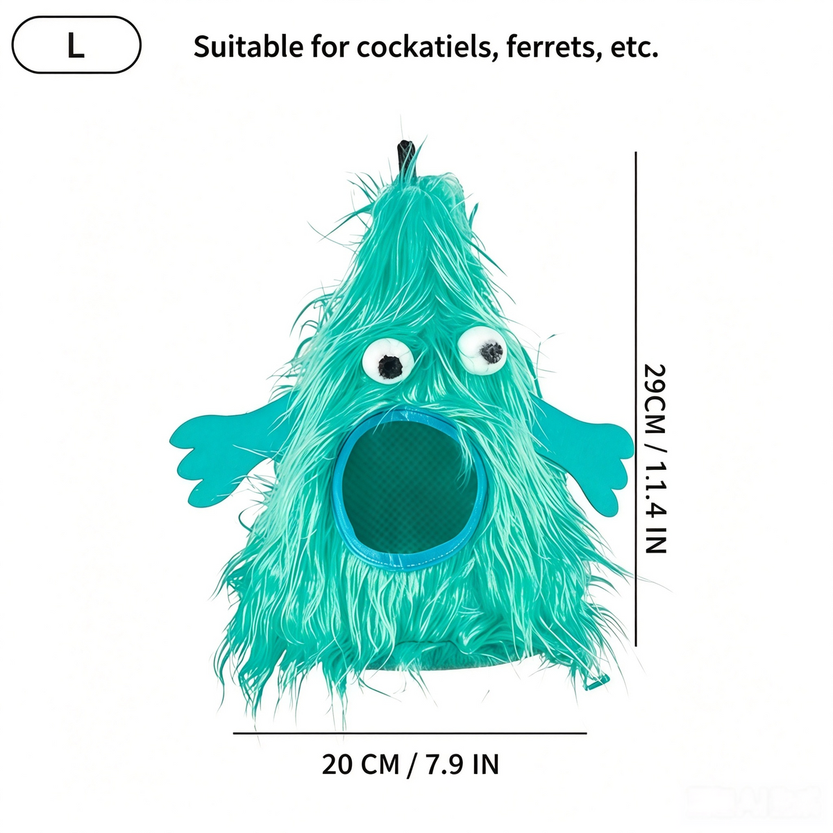 Cute Monster Pet Hideout, Hanging Plush Cave Bed for Sugar Gliders, Ferrets & Small Pets, 2 Sizes