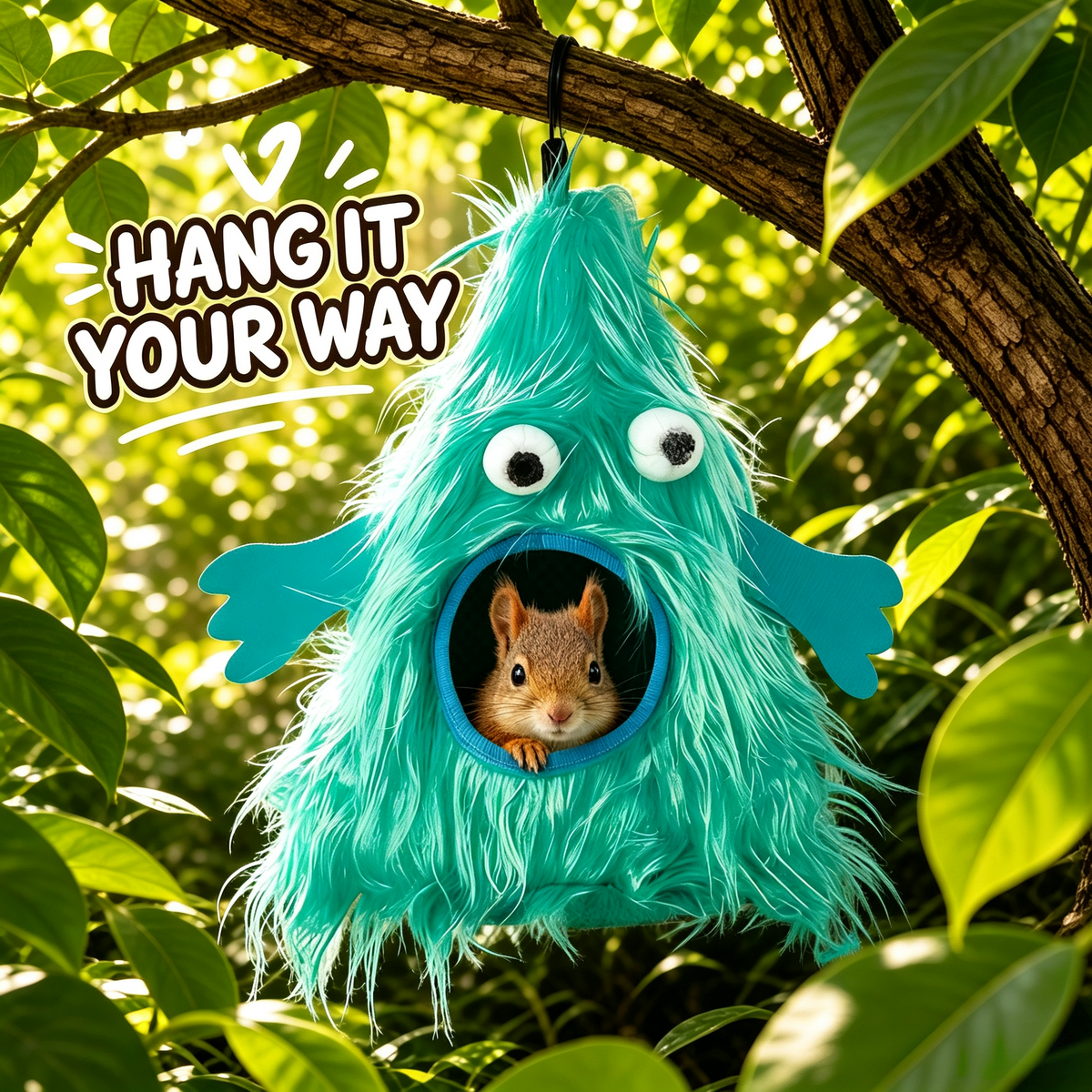Cute Monster Pet Hideout, Hanging Plush Cave Bed for Sugar Gliders, Ferrets & Small Pets, 2 Sizes