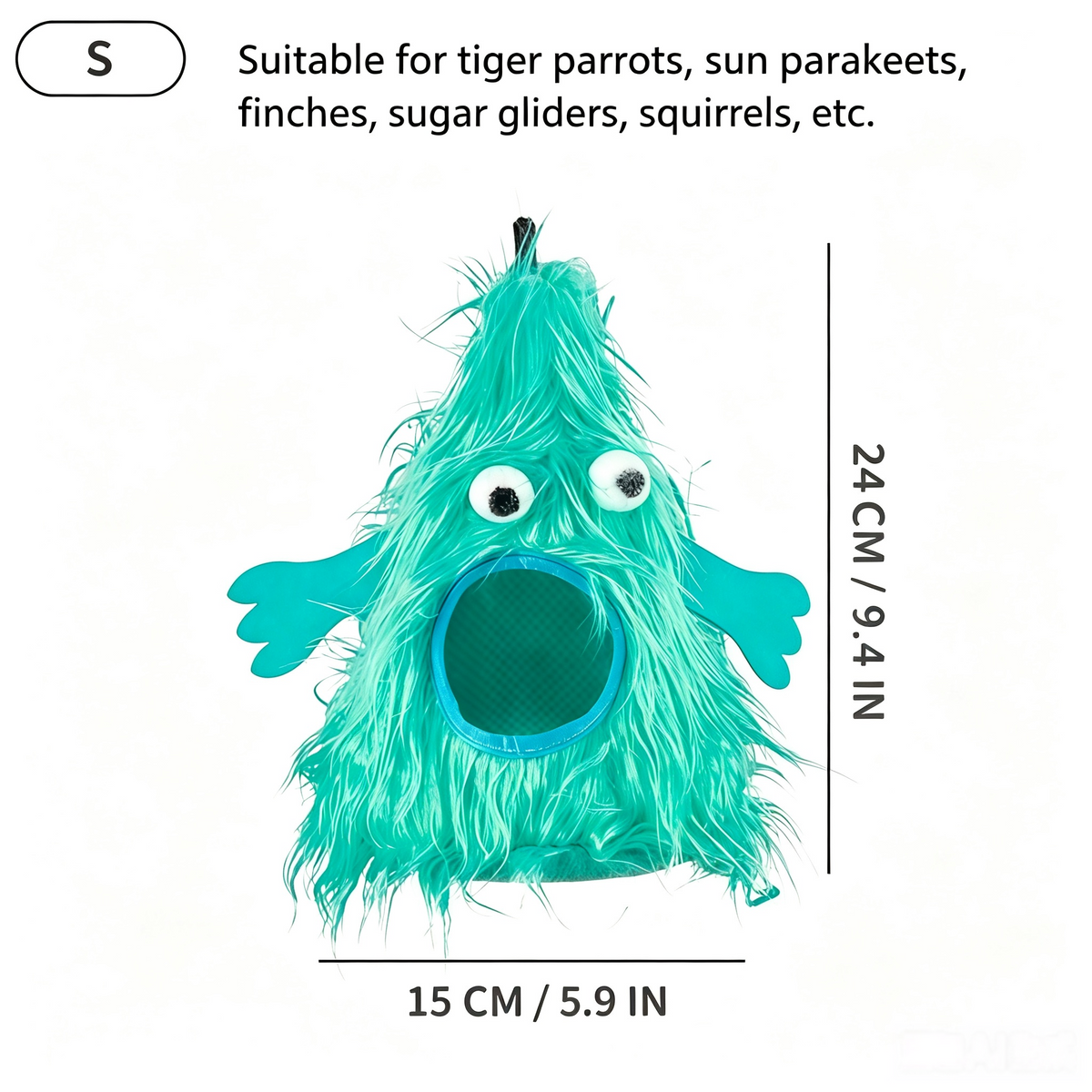 Cute Monster Pet Hideout, Hanging Plush Cave Bed for Sugar Gliders, Ferrets & Small Pets, 2 Sizes